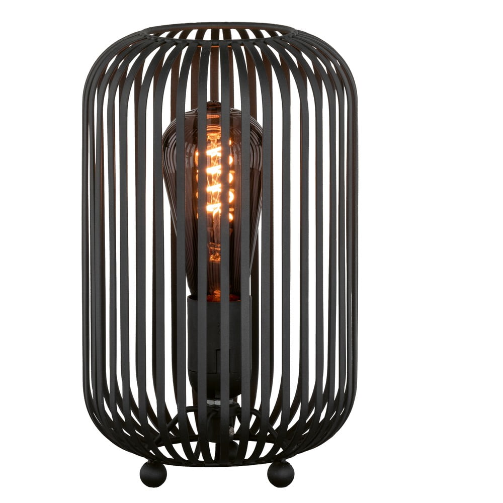 Čierna stolová lampa s kovovým tienidlom (výška 25 cm) Cage – Fischer & Honsel