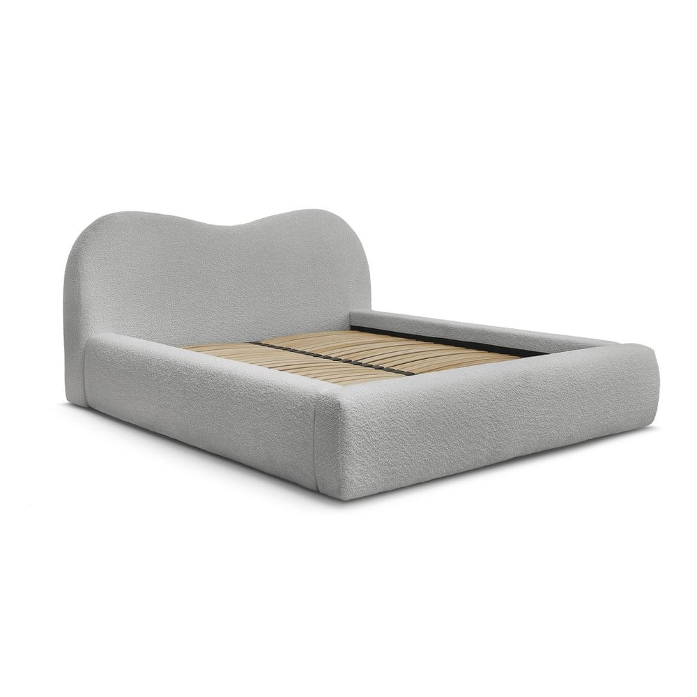 Svetlosivá čalúnená dvojlôžková posteľ s úložným priestorom s roštom 160x200 cm Orlane – Bobochic Paris