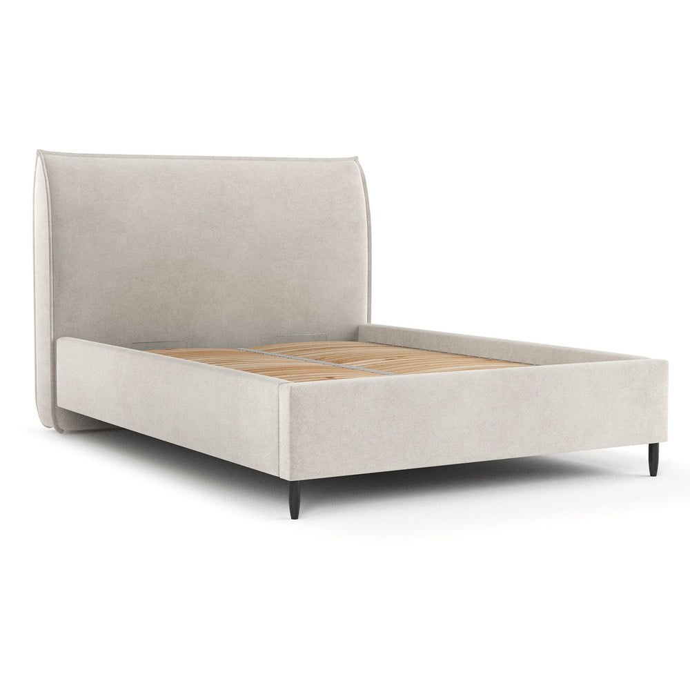 Krémová čalúnená dvojlôžková posteľ s úložným priestorom s roštom 140x200 cm Shell – Maison de Rêve