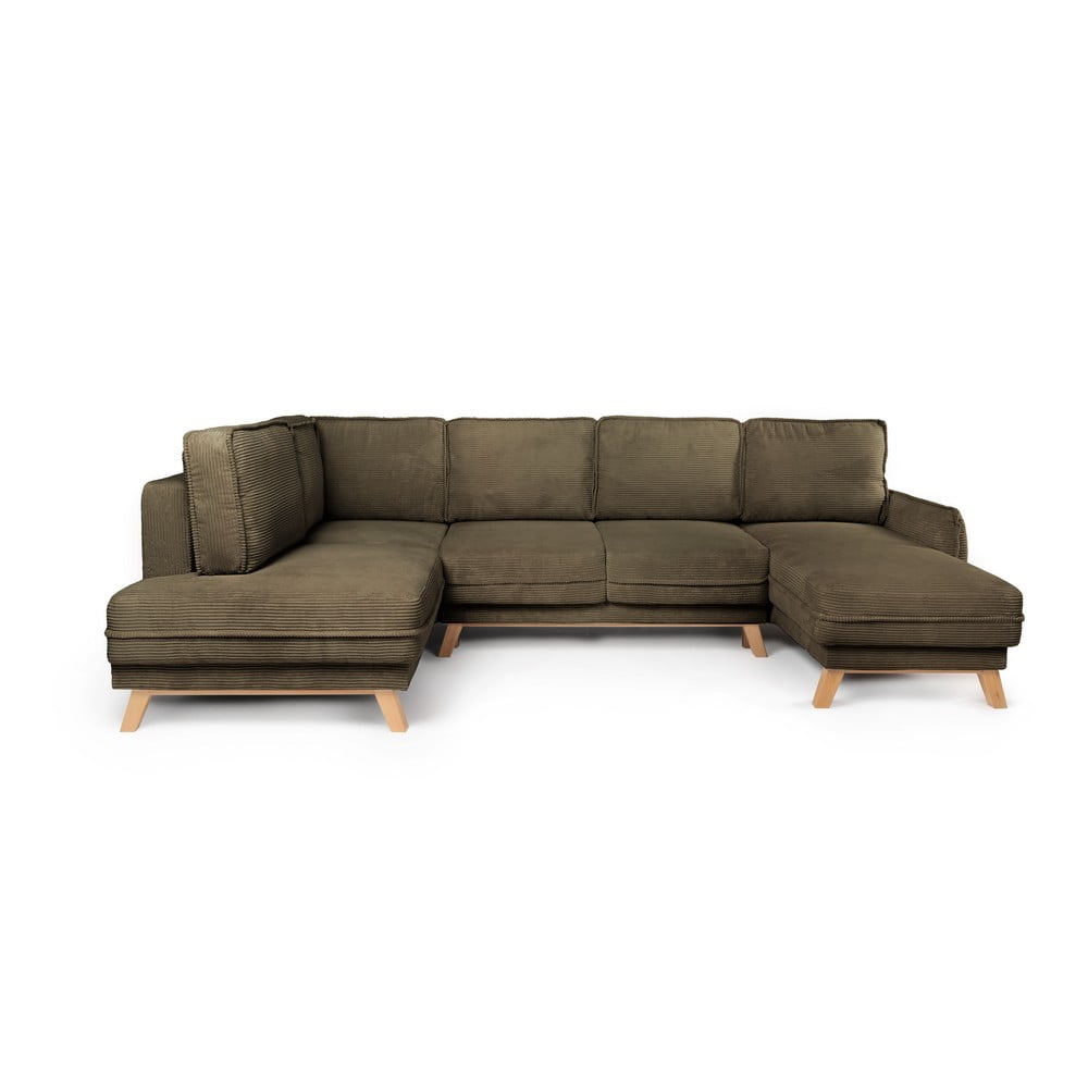 Zelená menčestrová rozkladacia rohová pohovka (ľavý roh/do tvaru "U") Tori – Bonami Selection