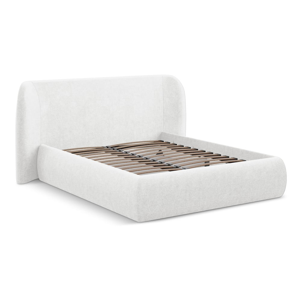 Biela čalúnená dvojlôžková posteľ s úložným priestorom s roštom 140x200 cm Hauke – Makamii