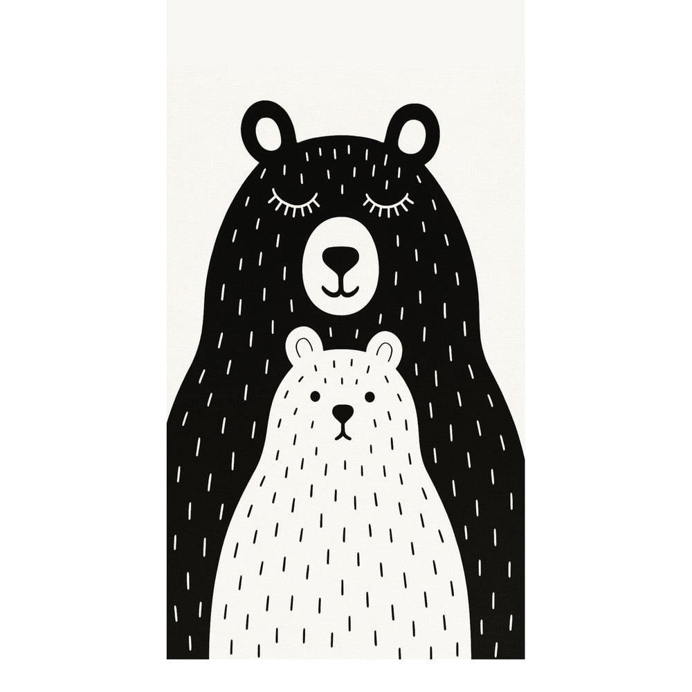 Čierno-biely prateľný detský koberec 80x120 cm Bear Family v2 – Vitaus