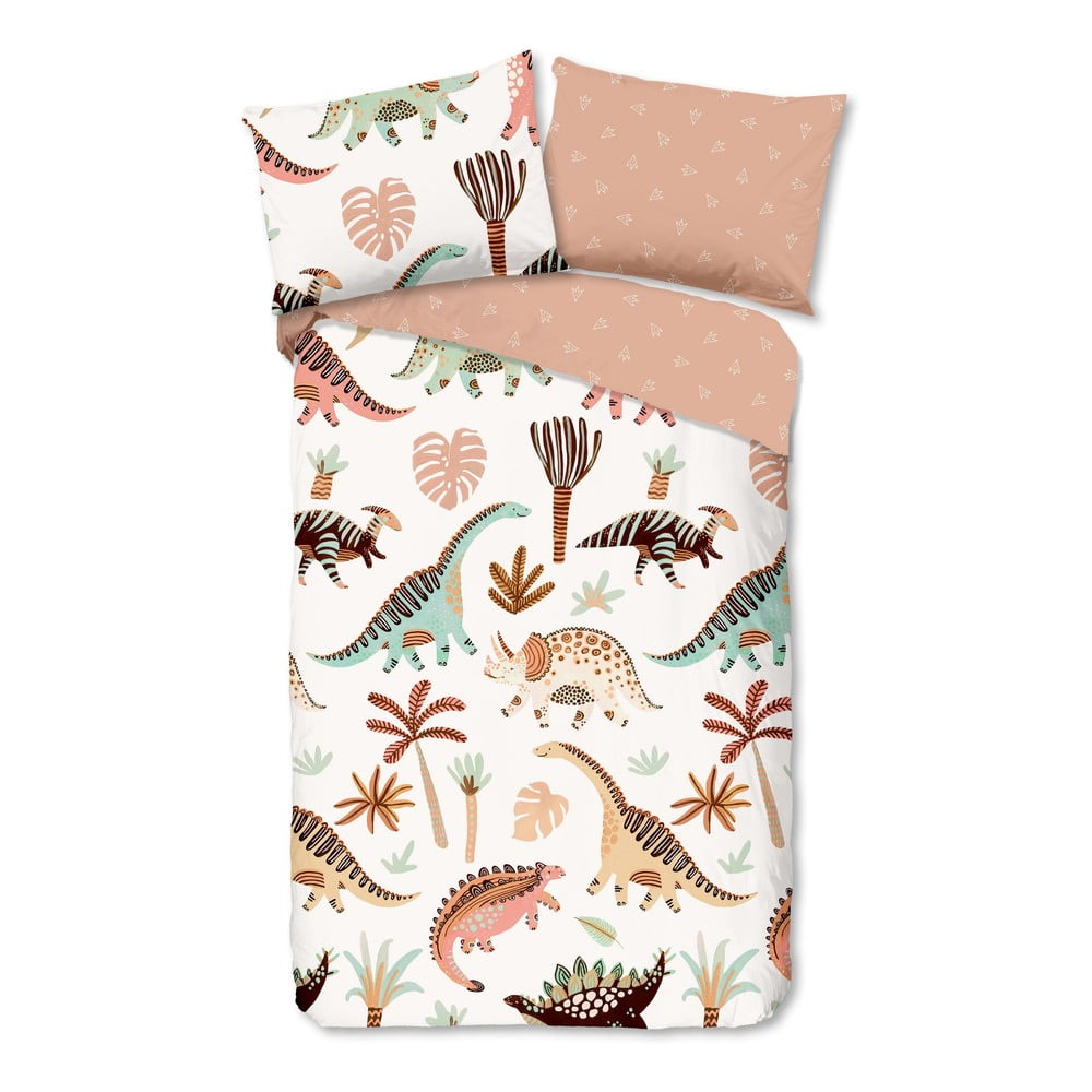 Hnedé/béžové bavlnené detské obliečky na jednolôžko 140x200 cm Dino – Good Morning