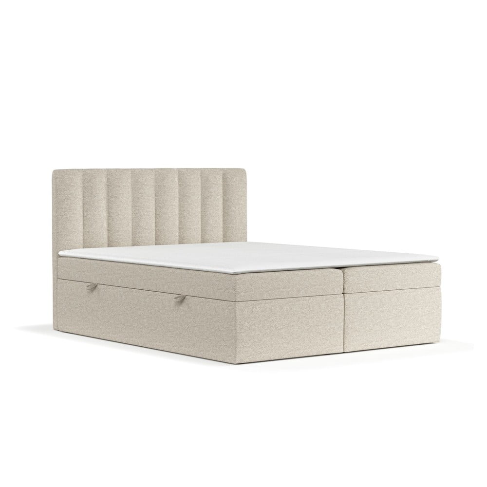 Béžová boxspring posteľ s úložným priestorom 160x200 cm Novento – Maison de Rêve