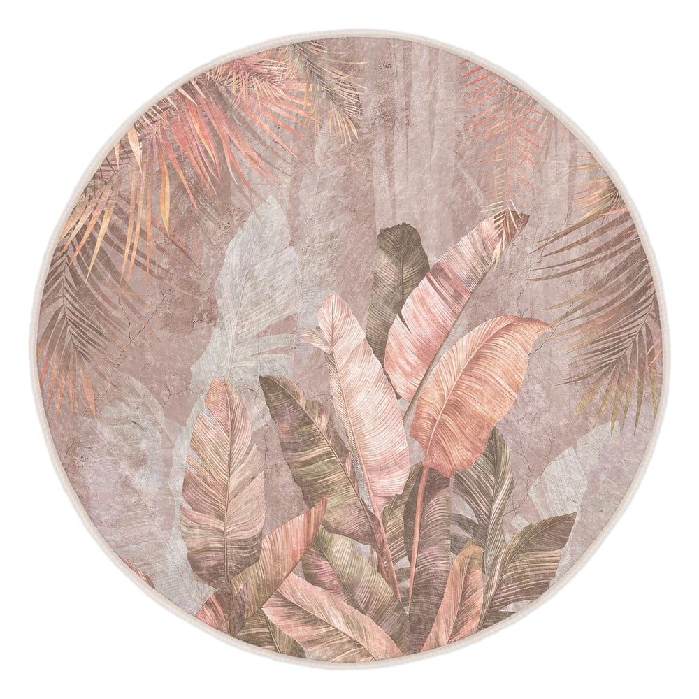 Svetloružový prateľný okrúhly koberec ø 80 cm Dusty Leaves – Mila Home