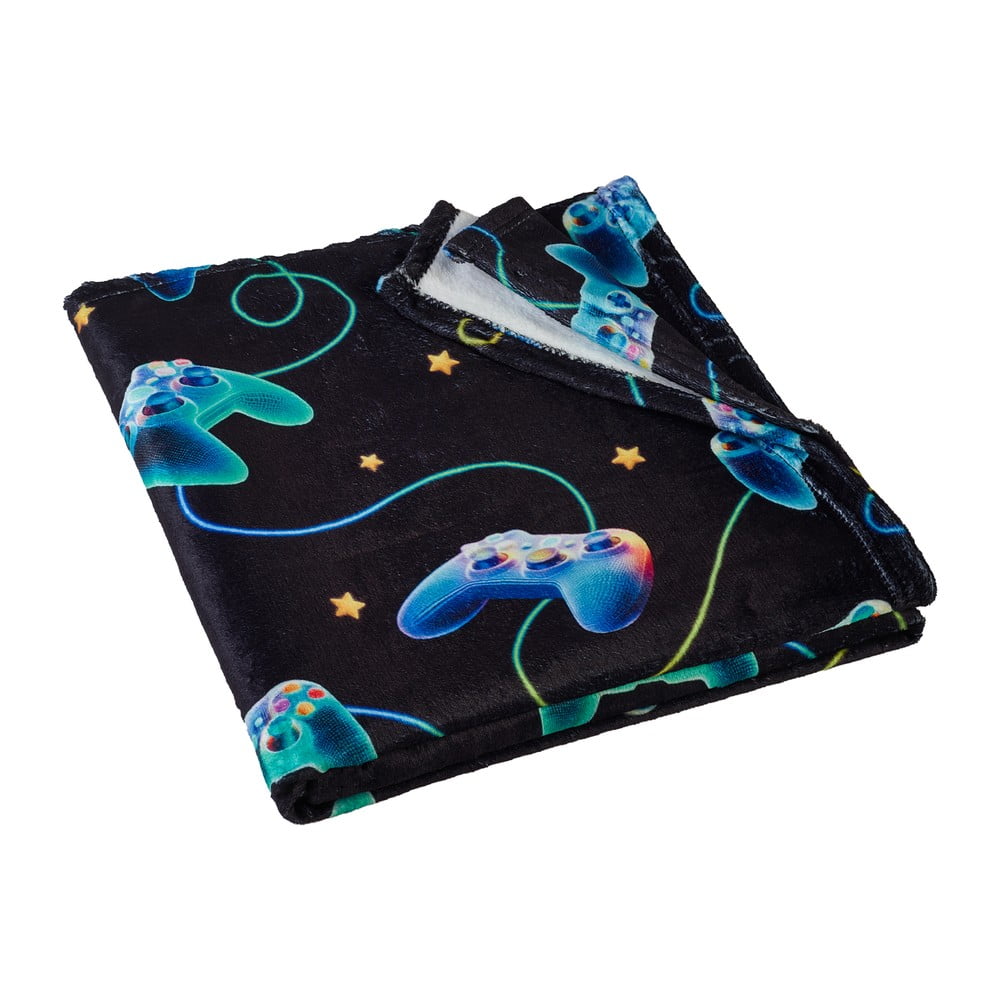 Čierna/modrá detská deka z mikroplyšu 130x170 cm Gamer – Catherine Lansfield