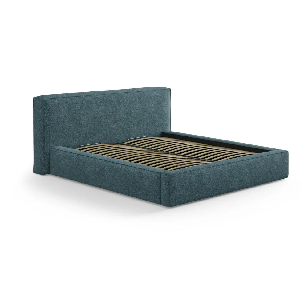 Modrá čalúnená dvojlôžková posteľ s úložným priestorom s roštom 180x200 cm Simon Olivia – Micadoni