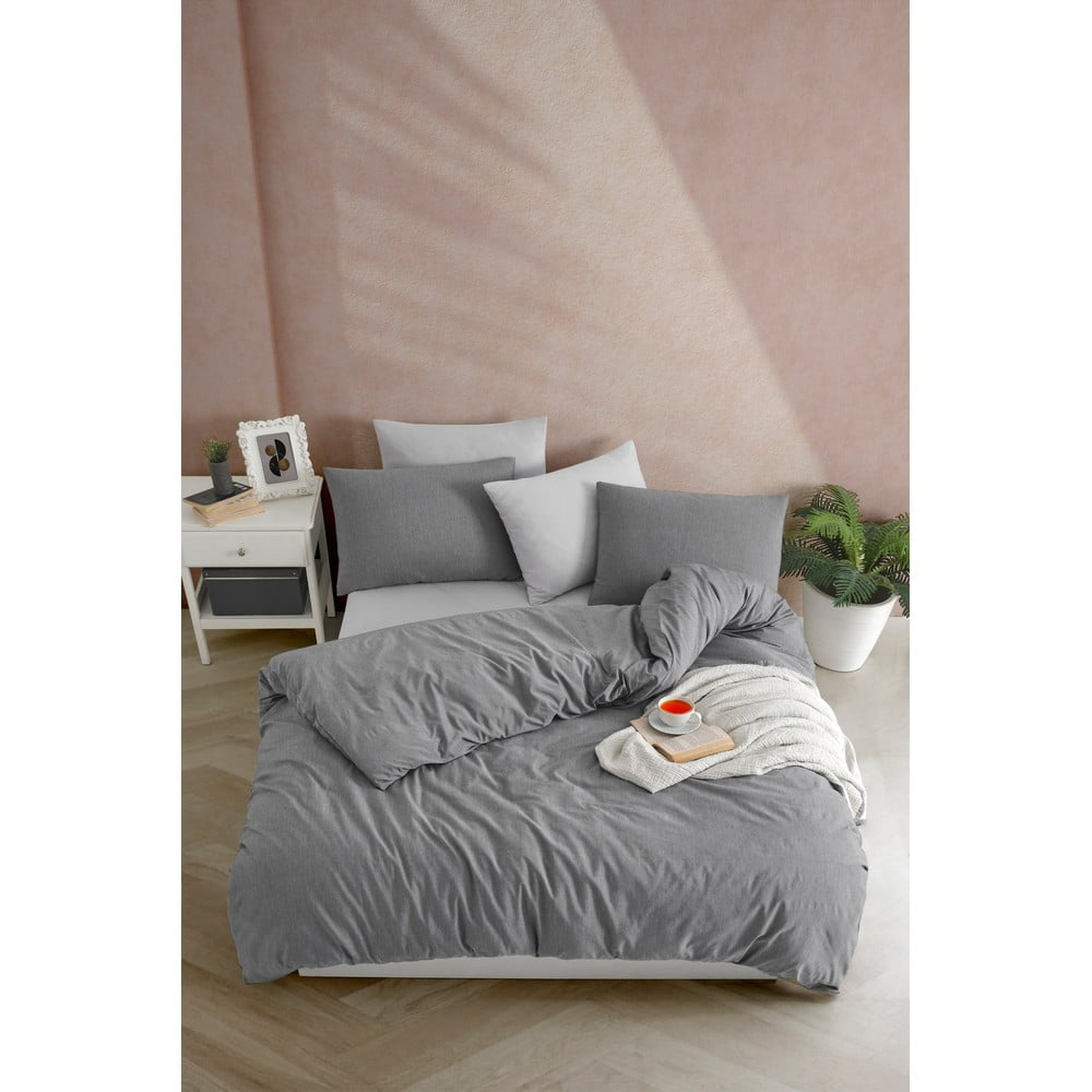 Antracitové obliečky na jednolôžko 140x200 cm Yarn Dyed – Mijolnir