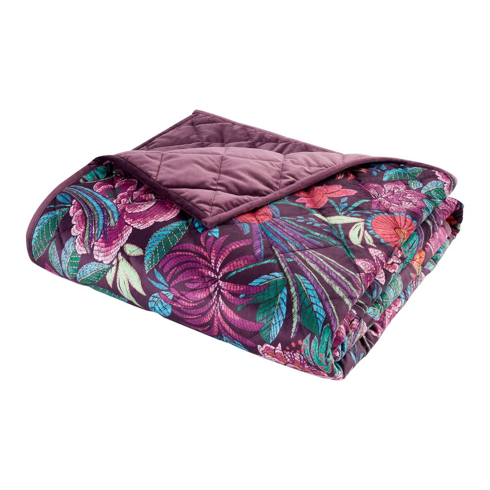 Fialový zamatový prešívaný pléd 220x230 cm Kate Floral – Catherine Lansfield