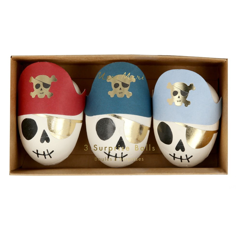 Párty doplnky v súprave 3 ks Pirate Skulls Surprise Balls – Meri Meri