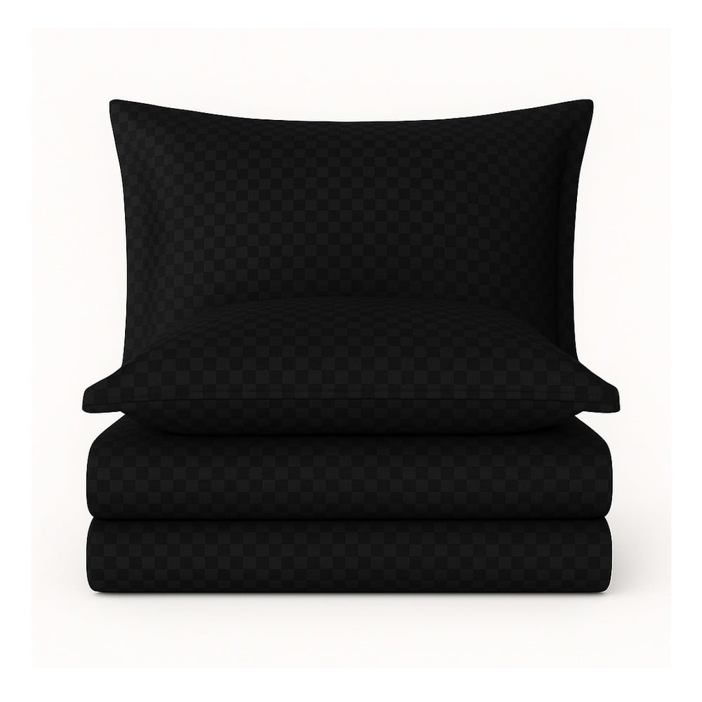 Čierne obliečky na jednolôžko z bavlny Renforcé 140x200 cm Checkered – Mila Home Luxury