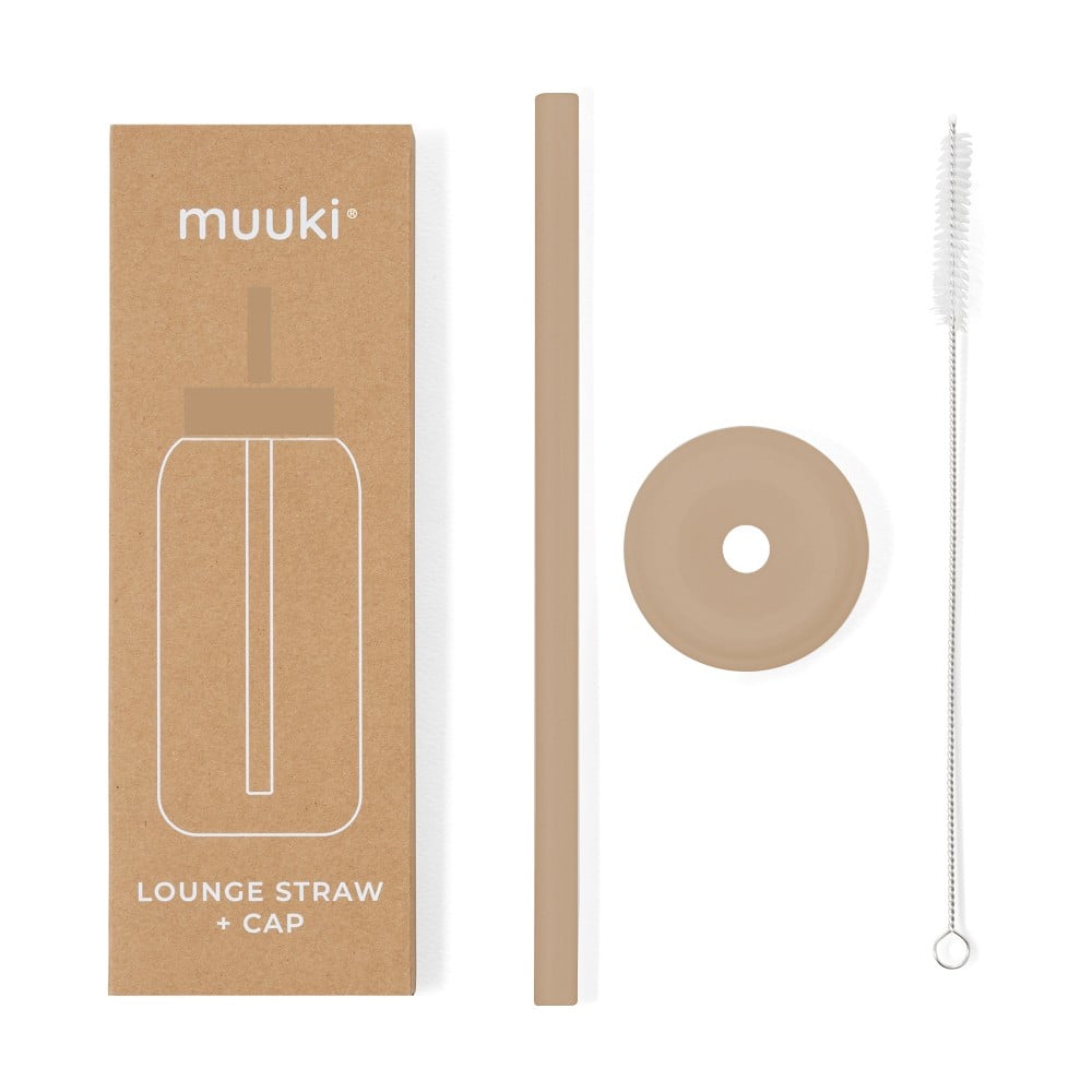 Silikónová slamka s čistiacou kefkou/s viečkom Milk Coffee – Muuki