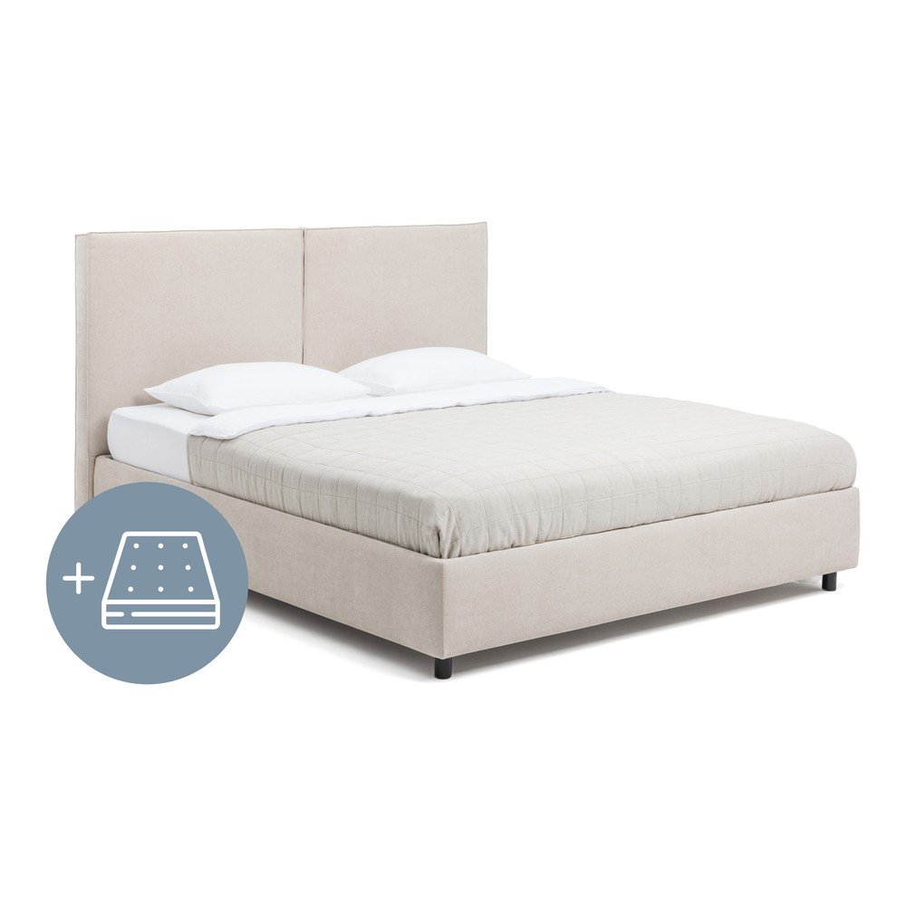 Béžová čalúnená dvojlôžková posteľ s úložným priestorom s matracom/s roštom 160x200 cm Myra Bold – Bonami Selection