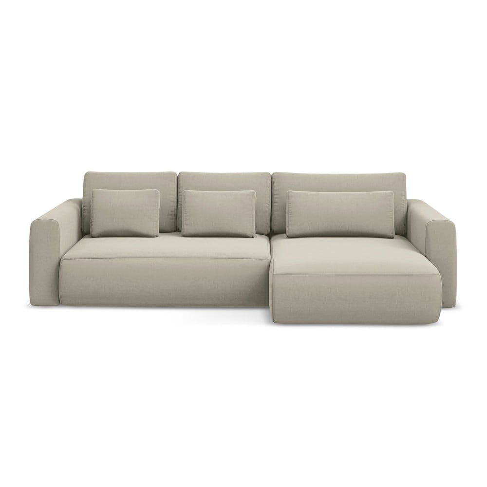 Béžová zamatová rozkladacia/s úložným priestorom rohová pohovka (pravý roh/s leňoškou) Kapua – Makamii