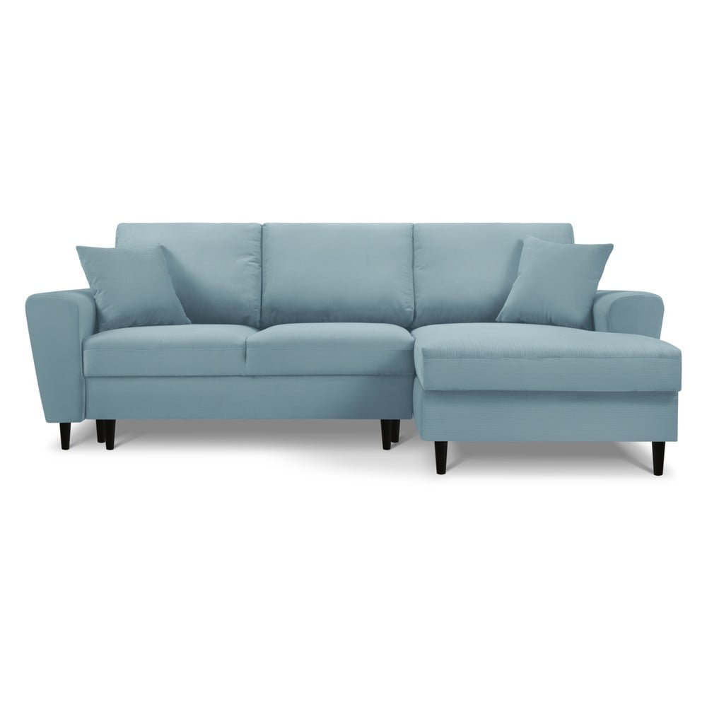 Svetlomodrá menčestrová rozkladacia/s úložným priestorom rohová pohovka (pravý roh/s leňoškou) Kyoto – Cosmopolitan Design