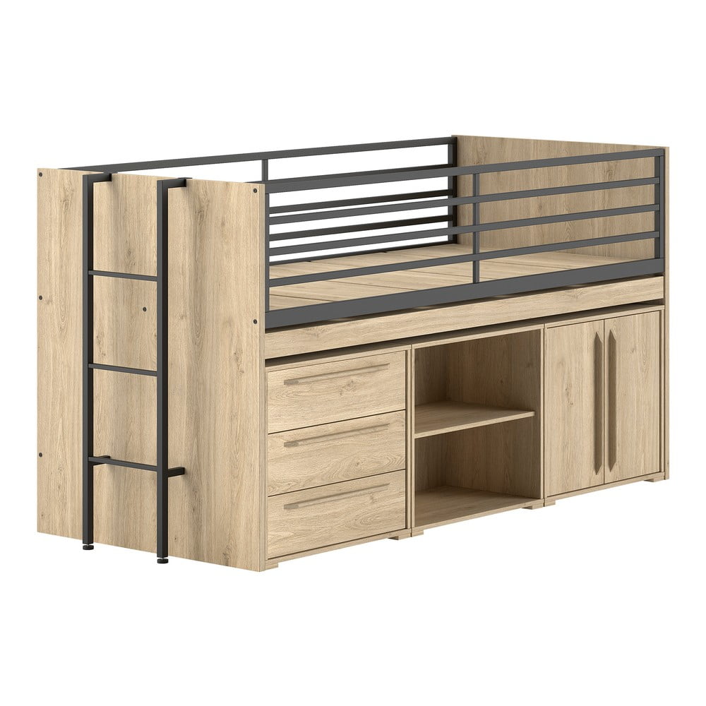 Vyvýšená detská posteľ s úložným priestorom s roštom v prírodnej farbe 90x200 cm Sam – Vipack