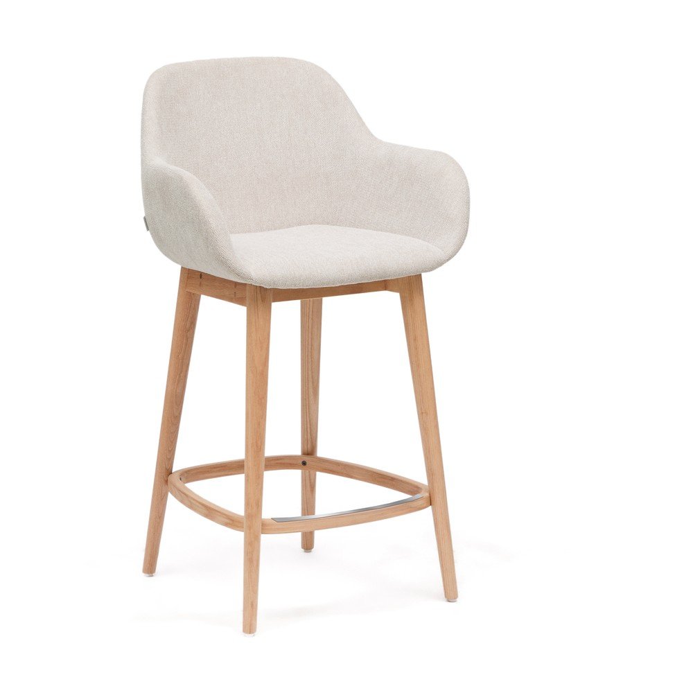 Béžová čalúnená barová stolička s podrúčkami (výška sedadla 66 cm) Konna – Kave Home