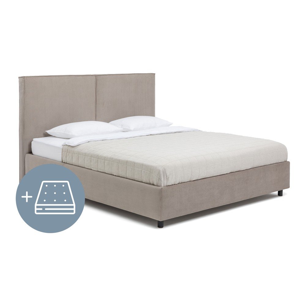 Čalúnená dvojlôžková posteľ taupe s úložným priestorom s matracom/s roštom 160x200 cm Myra Bold – Bonami Selection