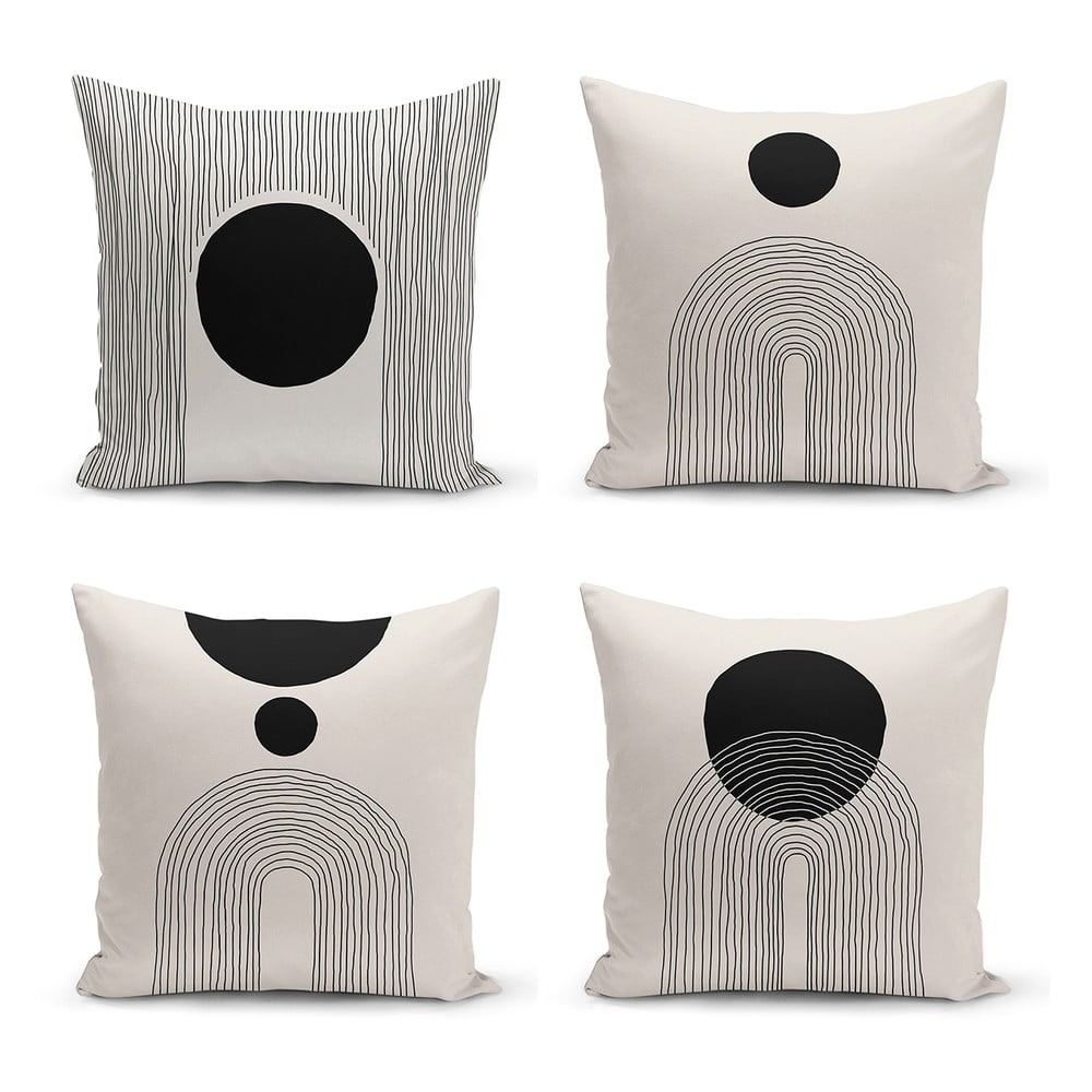 Čierno-béžové obliečky na vankúše v súprave 4 ks 43x43 cm - Minimalist Cushion Covers