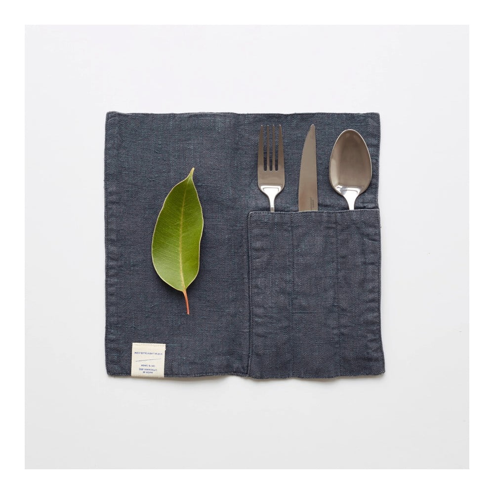 Ľanové vrecko na príbor 2 ks 23x23 cm Dark Grey – Linen Tales