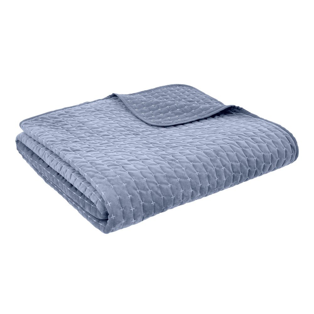 Modrý zamatový prešívaný pléd 240x260 cm Attica Velvet – Bianca