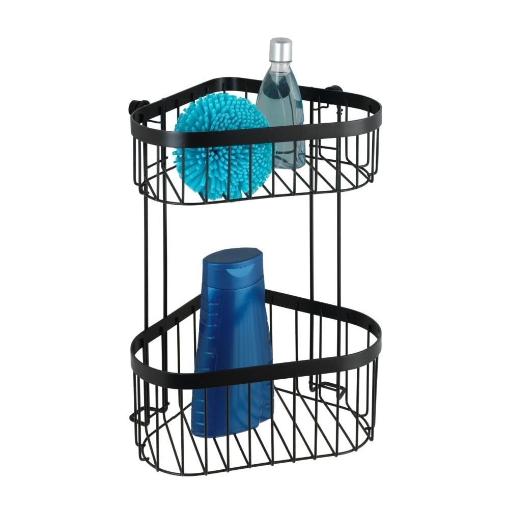 Čierny nástenný dvojposchodový rohový košík Wenko Classic Plus