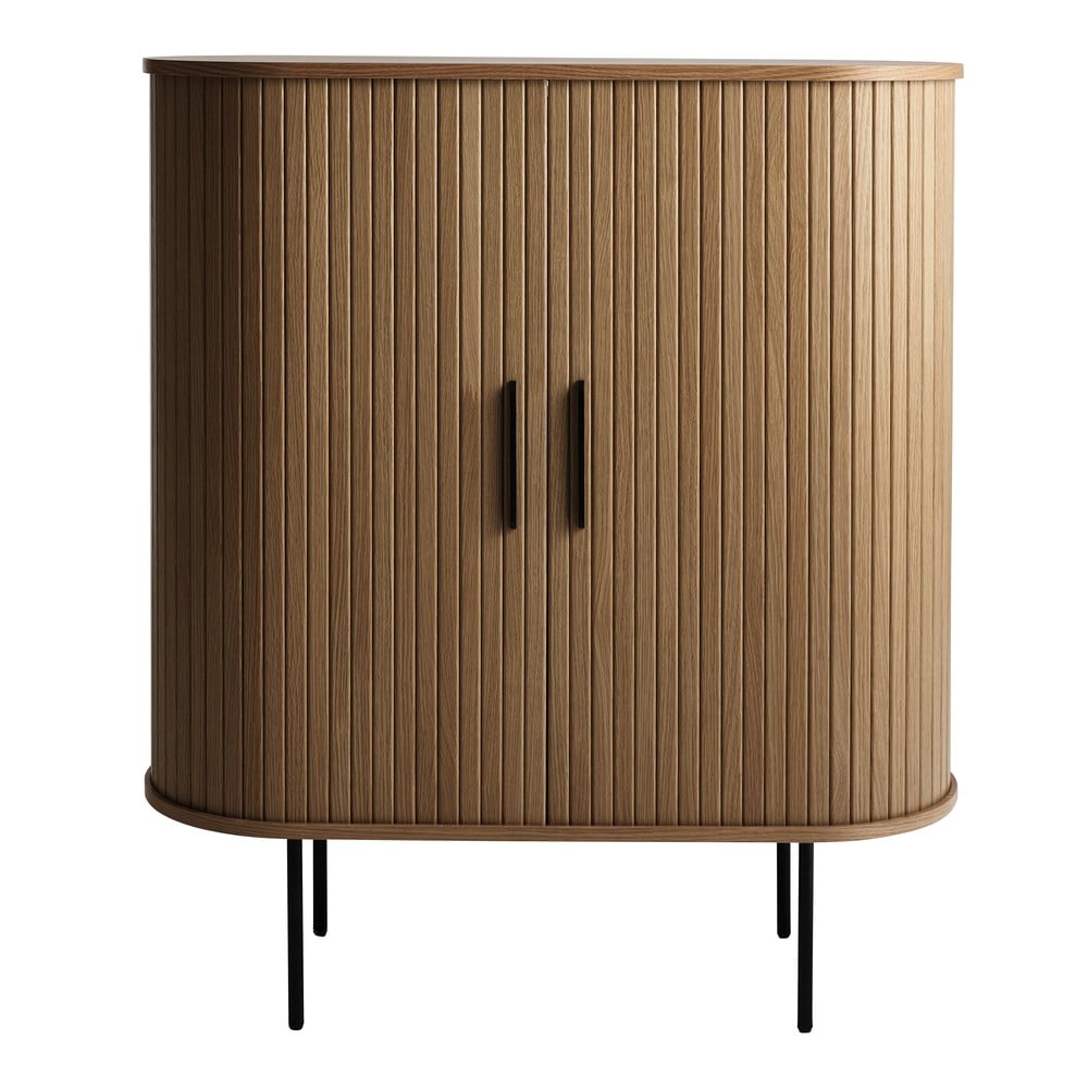 Hnedá vinotéka v dekore duba s posuvnými dverami 100x118x40 cm Nola – Unique Furniture