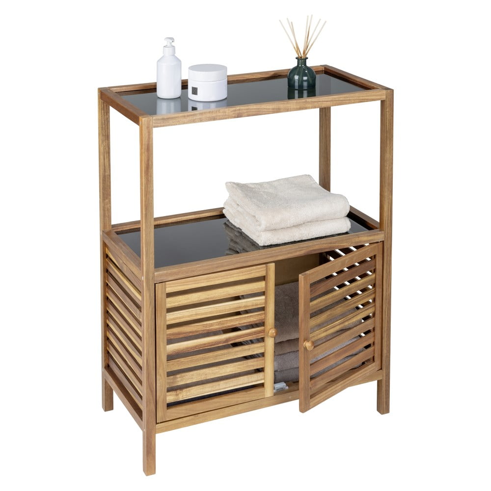 Čierna/v prírodnej farbe nízka kúpeľňová skrinka z masívu akácie 67