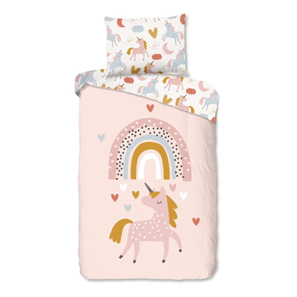 Ružové bavlnené detské obliečky na jednolôžko 140x200 cm Unilove – Good Morning