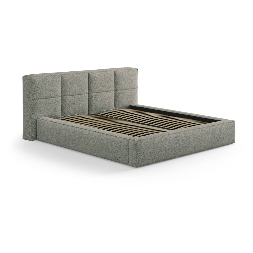 Zelená čalúnená dvojlôžková posteľ s úložným priestorom s roštom 160x200 cm Simon Darren – Micadoni