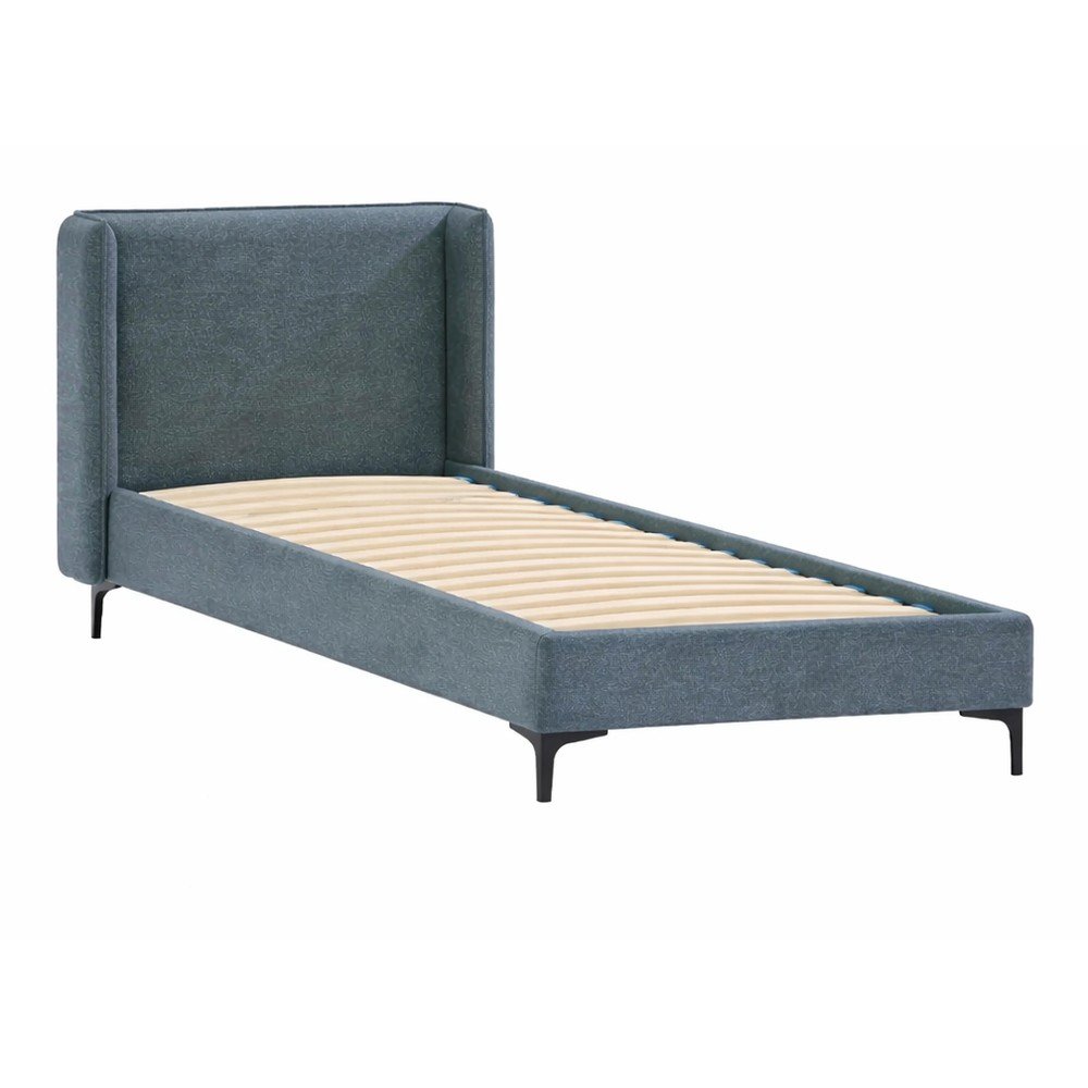 Modrá čalúnená jednolôžková posteľ s roštom 90x200 cm Basti – Ropez