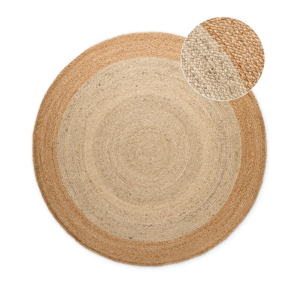 Obojstranný/ručne tkaný jutový okrúhly koberec slonovinový ø 200 cm Jutta Ivory – Hanse Home
