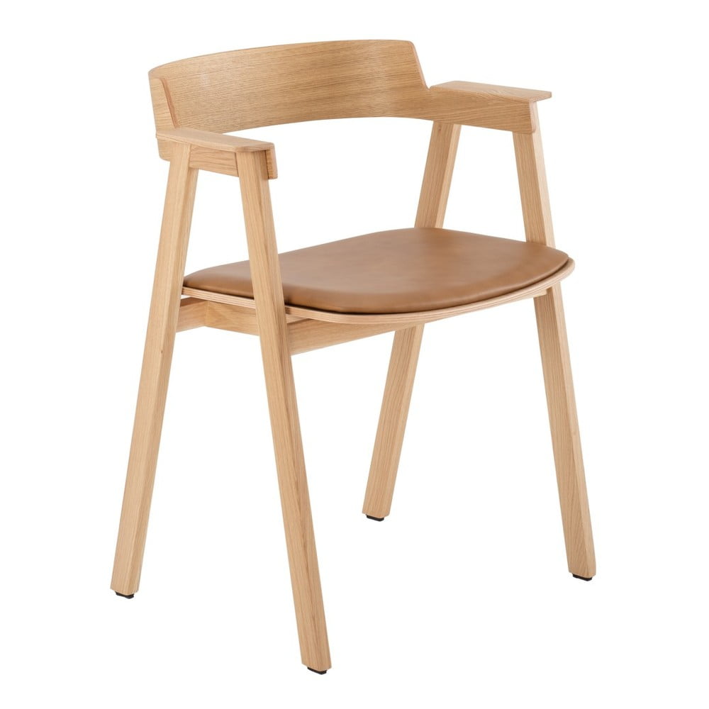 Hnedá/v prírodnej farbe kožená jedálenská stolička s podrúčkami Flip – Gazzda