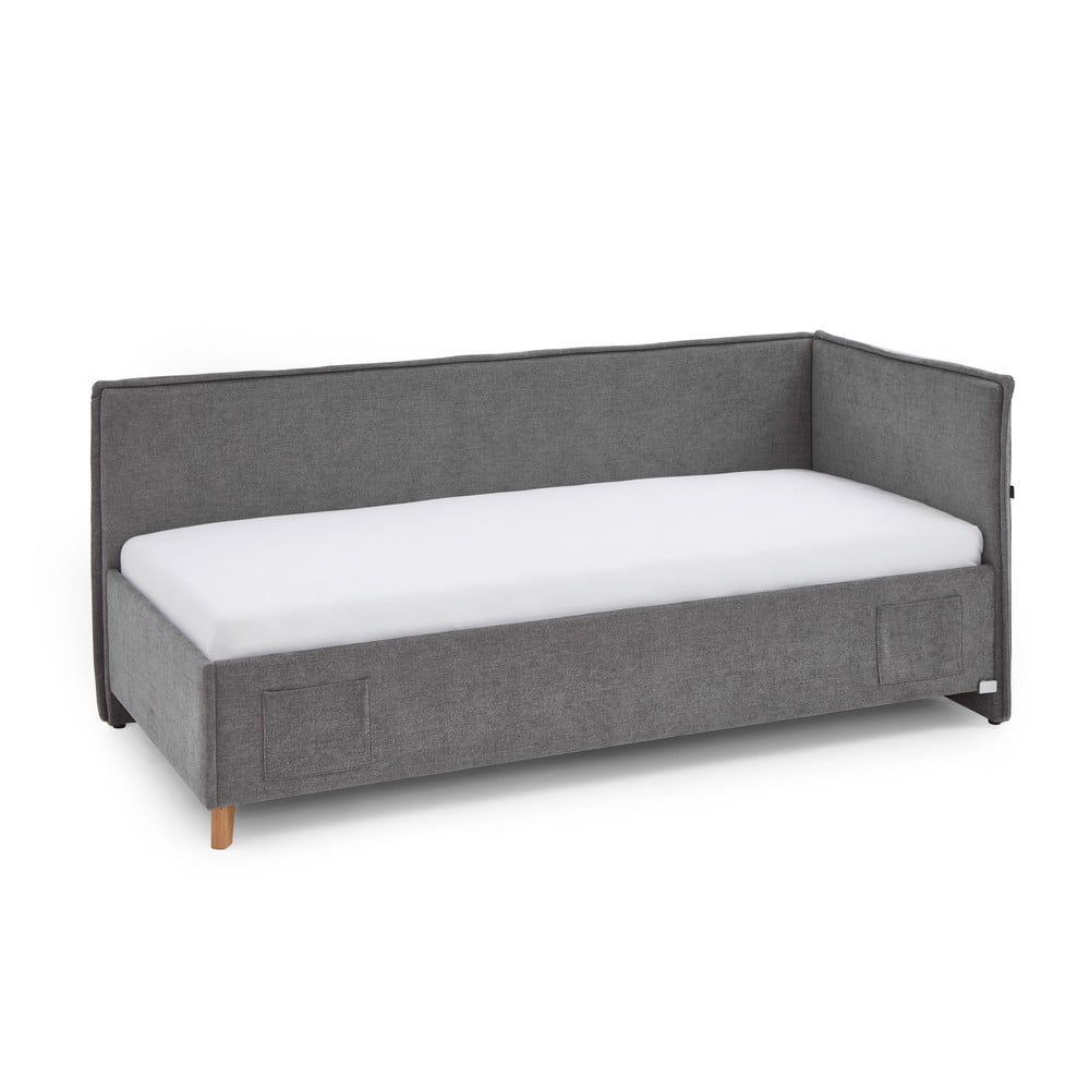 Sivá čalúnená rohová detská posteľ s úložným priestorom s roštom 90x200 cm Fun – Meise Möbel