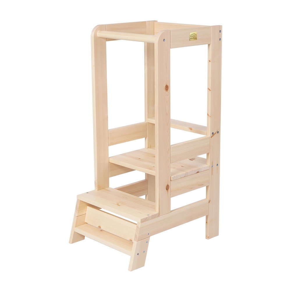 Učiaca veža z borovicového dreva v prírodnej farbe Montessori – Meowbaby