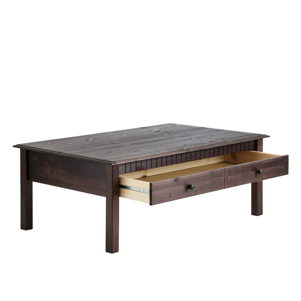 Tmavohnedý konferenčný stolík z masívneho borovicového dreva s 2 zásuvkami Støraa Linda