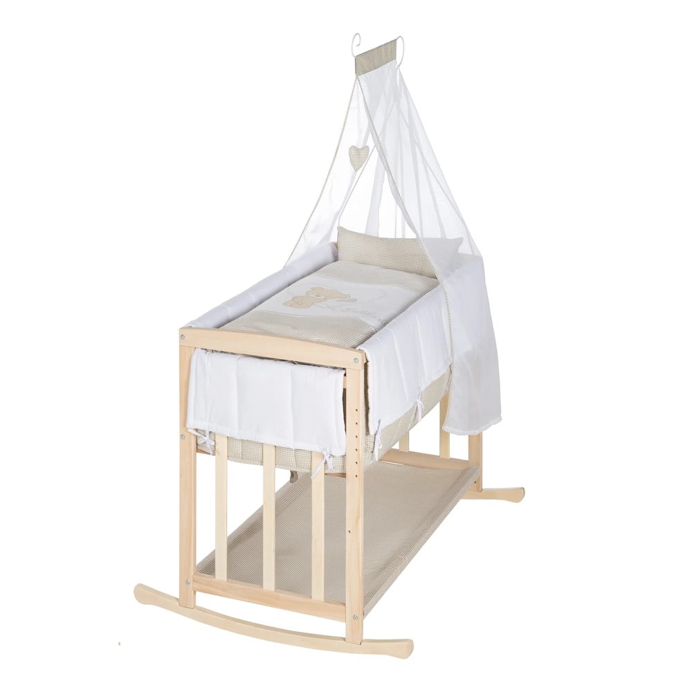 Kolíska v prírodnej farbe s úložným priestorom a baldachýnom 90x45 cm Liebhabär – Roba