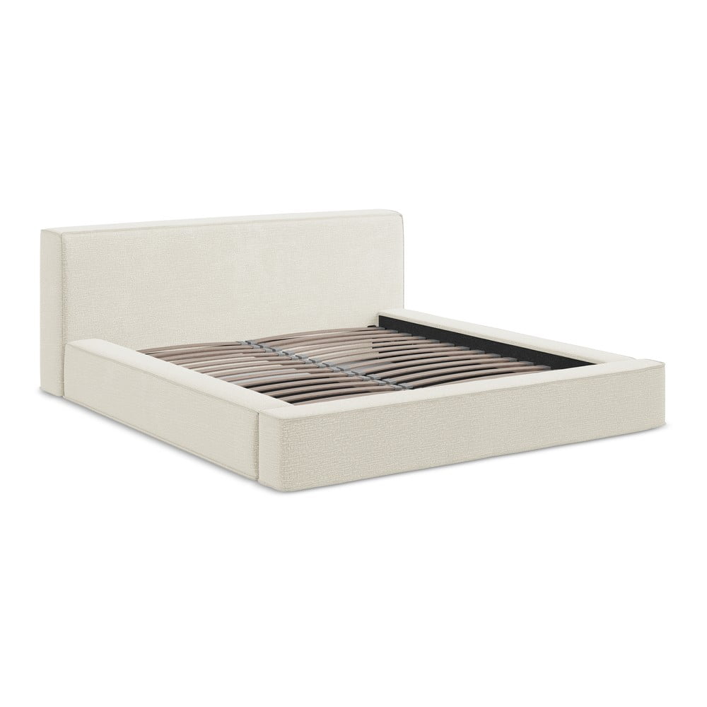 Krémová čalúnená dvojlôžková posteľ s úložným priestorom s roštom 160x200 cm Noho – Makamii