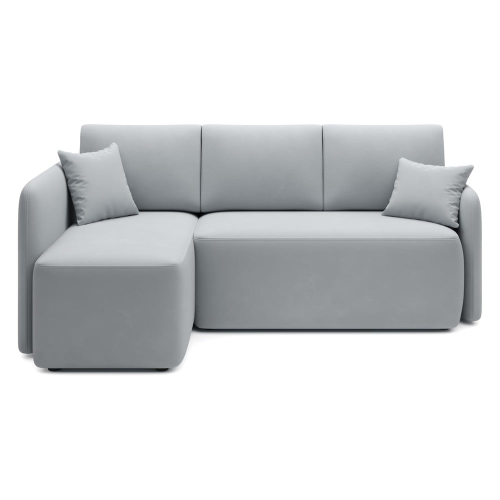 Svetlosivá zamatová rozkladacia/s úložným priestorom rohová pohovka (ľavý roh/s leňoškou) Hadson – ELTAP