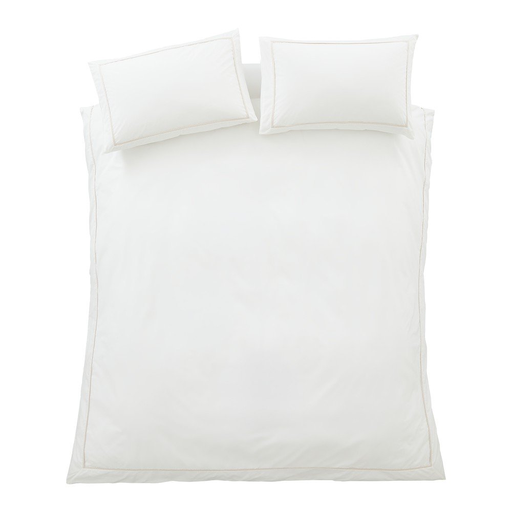 Biele/béžové obliečky na jednolôžko z bavlneného perkálu 135x200 cm Contrast Trim – Bianca