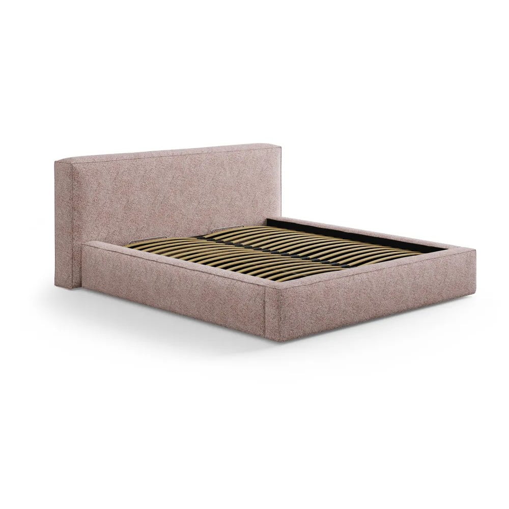 Svetloružová čalúnená dvojlôžková posteľ s úložným priestorom s roštom 180x200 cm Simon Olivia – Micadoni