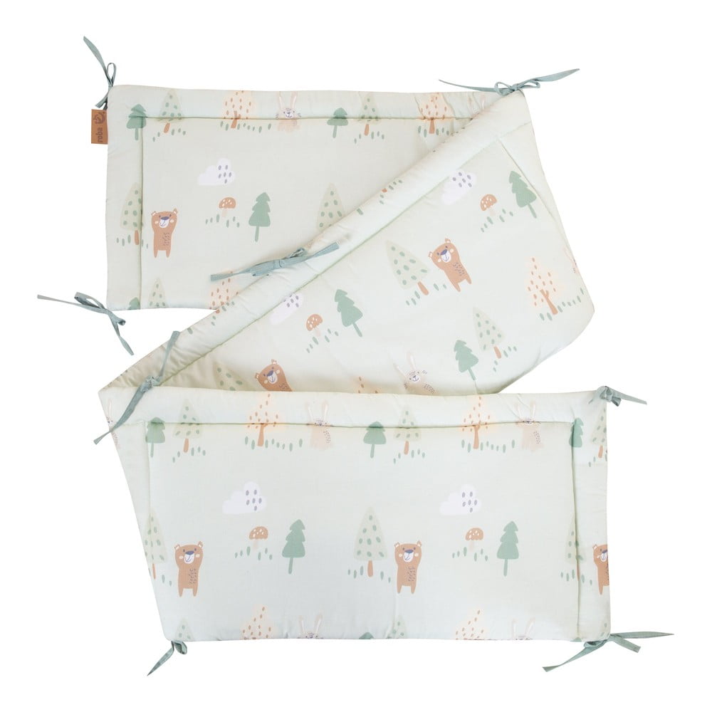 Svetlozelený bavlnený mantinel do postieľky 170 cm Woodland Buddies – Roba
