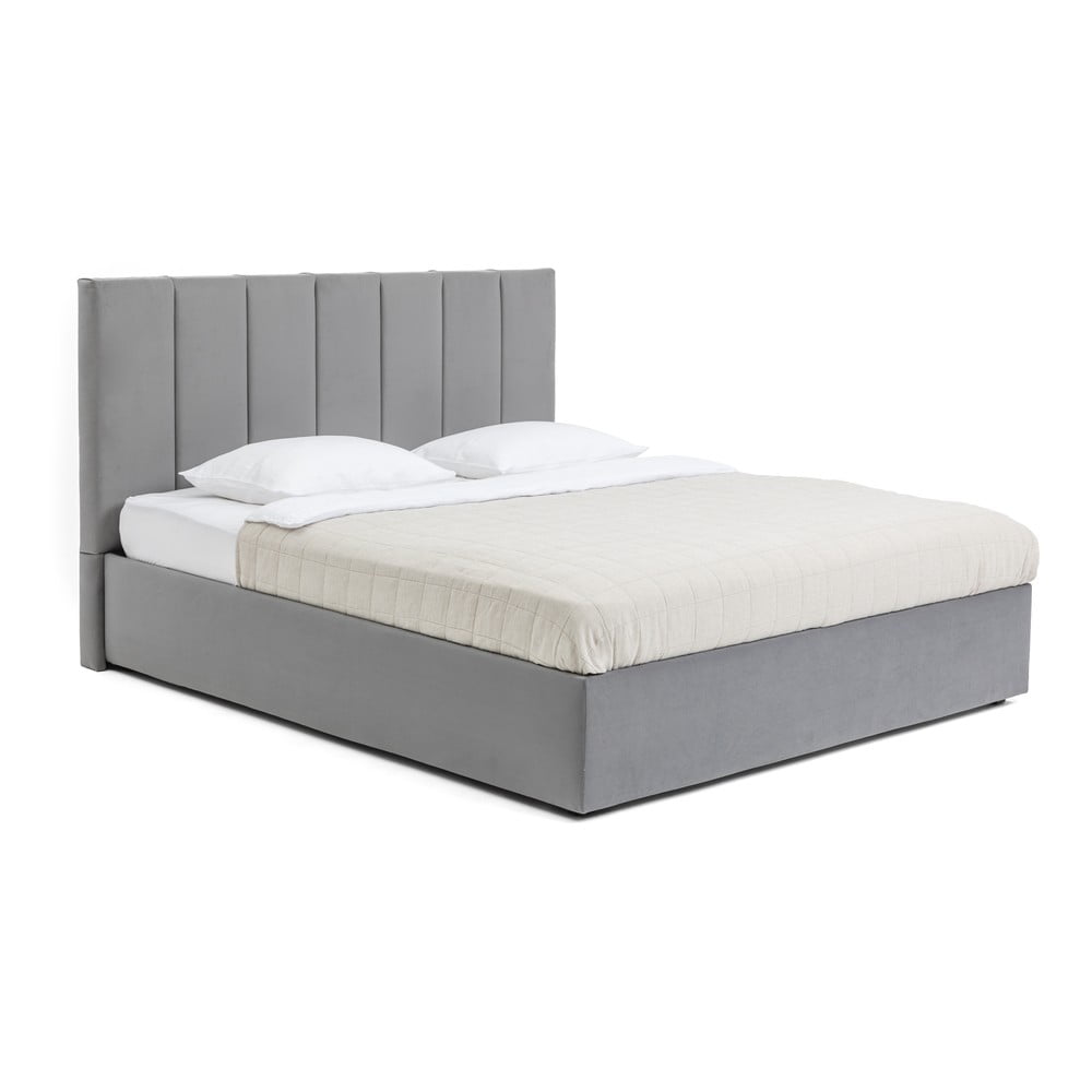 Sivá čalúnená dvojlôžková posteľ s úložným priestorom s roštom 180x200 cm Thessa Bold Line – Bonami Selection