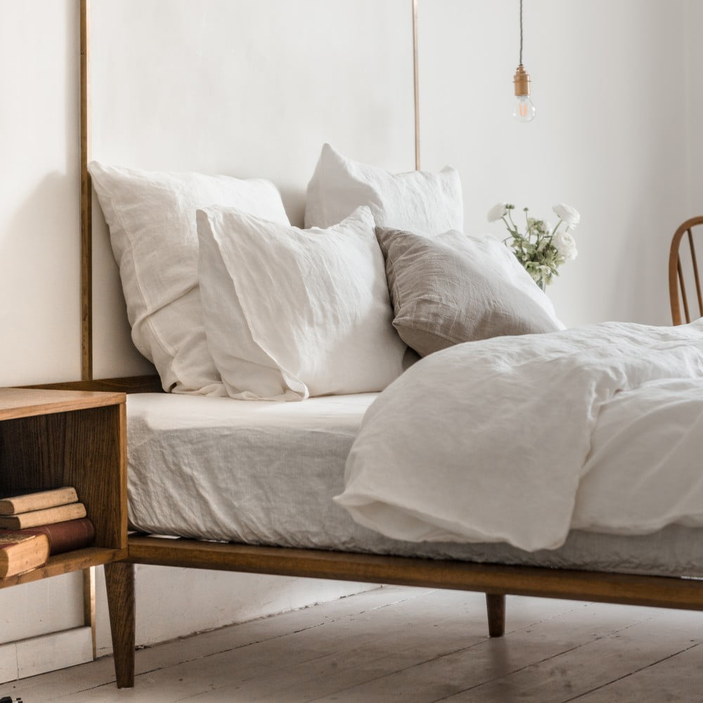 Biela napínacia plachta s prímesou ľanu 180x200 cm – Linen Tales