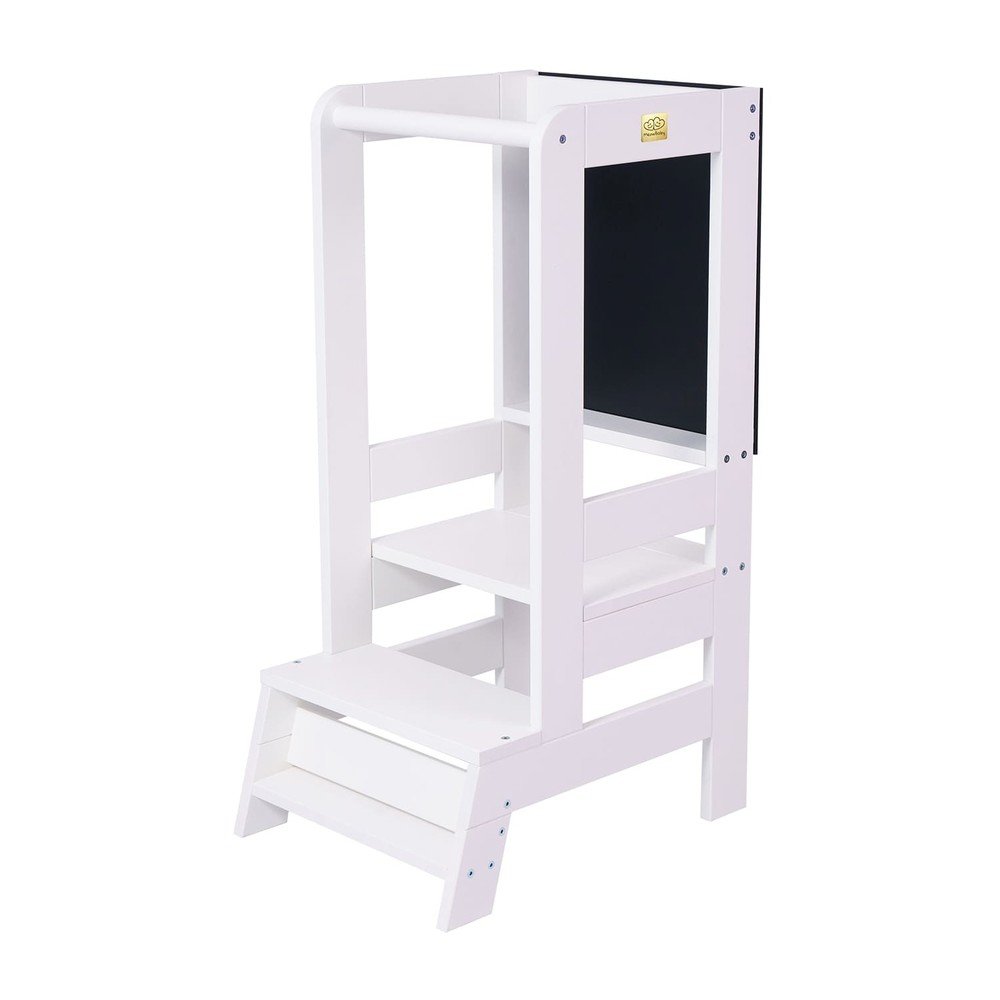 Biela učiaca veža z borovicového dreva Montessori – Meowbaby