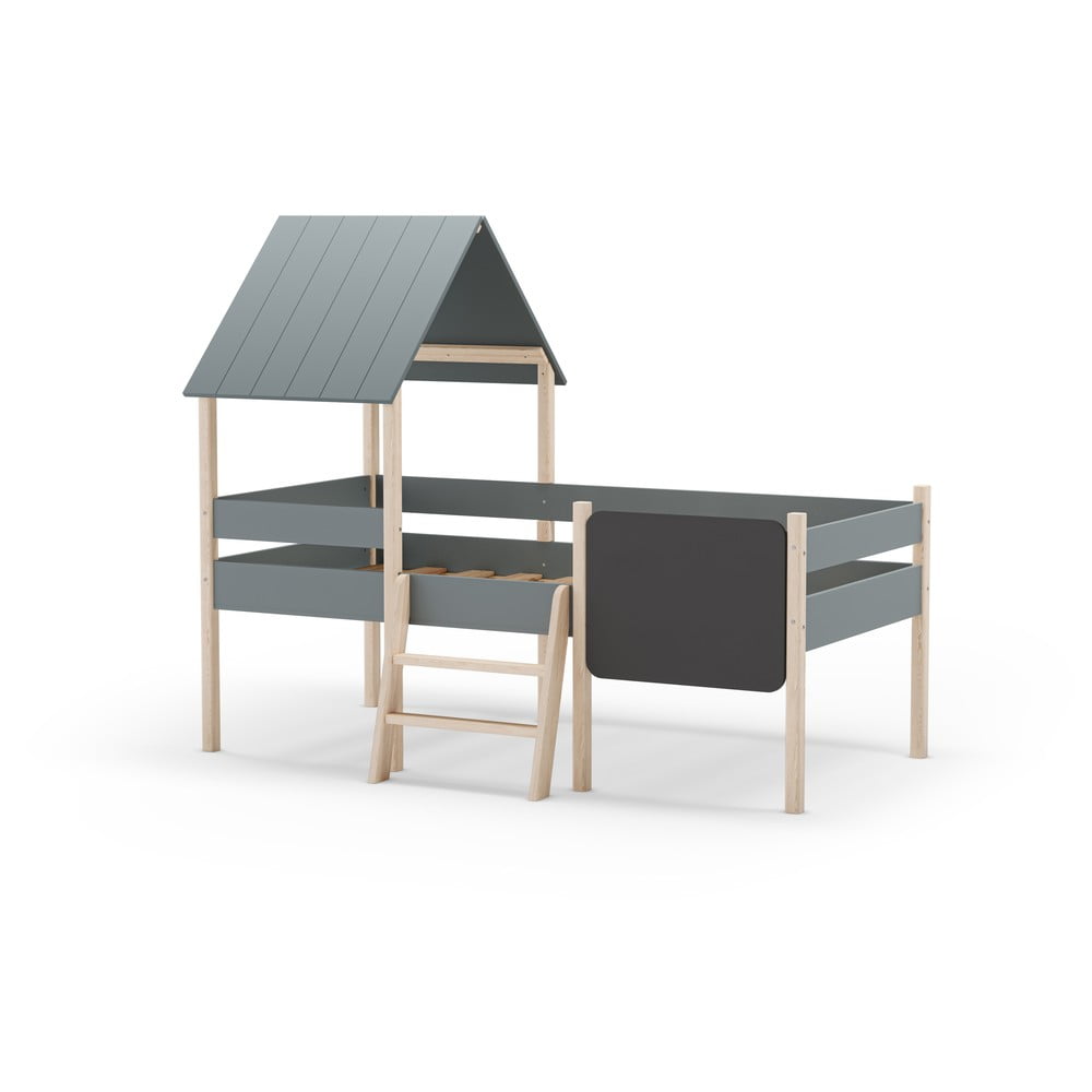 Domčeková/vyvýšená detská posteľ sivozelená z borovicového dreva s roštom 90x190 cm Mint – Marckeric