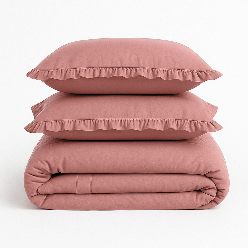 Ružové obliečky na dvojlôžko/predĺžené z bavlny Renforcé 240x220 cm Ruffle Striped – Mila Home Luxury