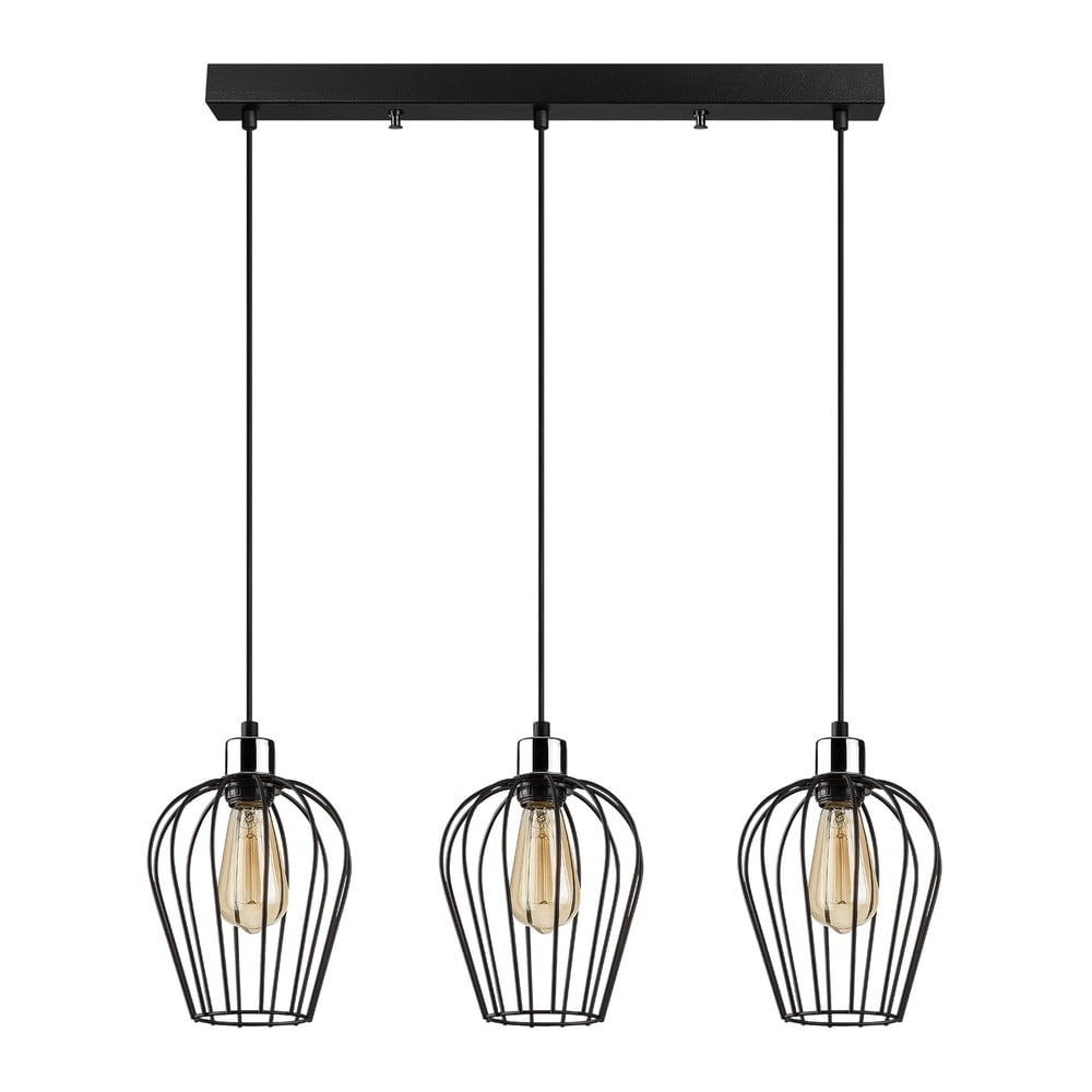Čierne závesné svietidlo pre 3 žiarovky Opviq lights Tel Long