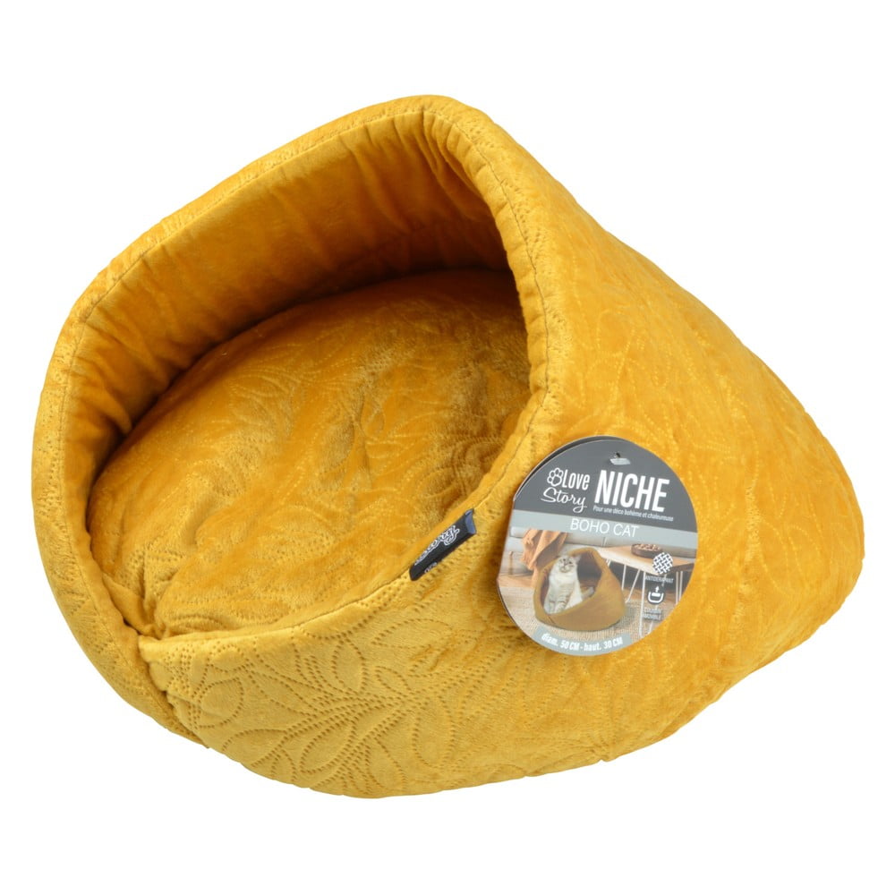 Kukaň pre mačku v horčicovej farbe ø 50 cm – Love Story