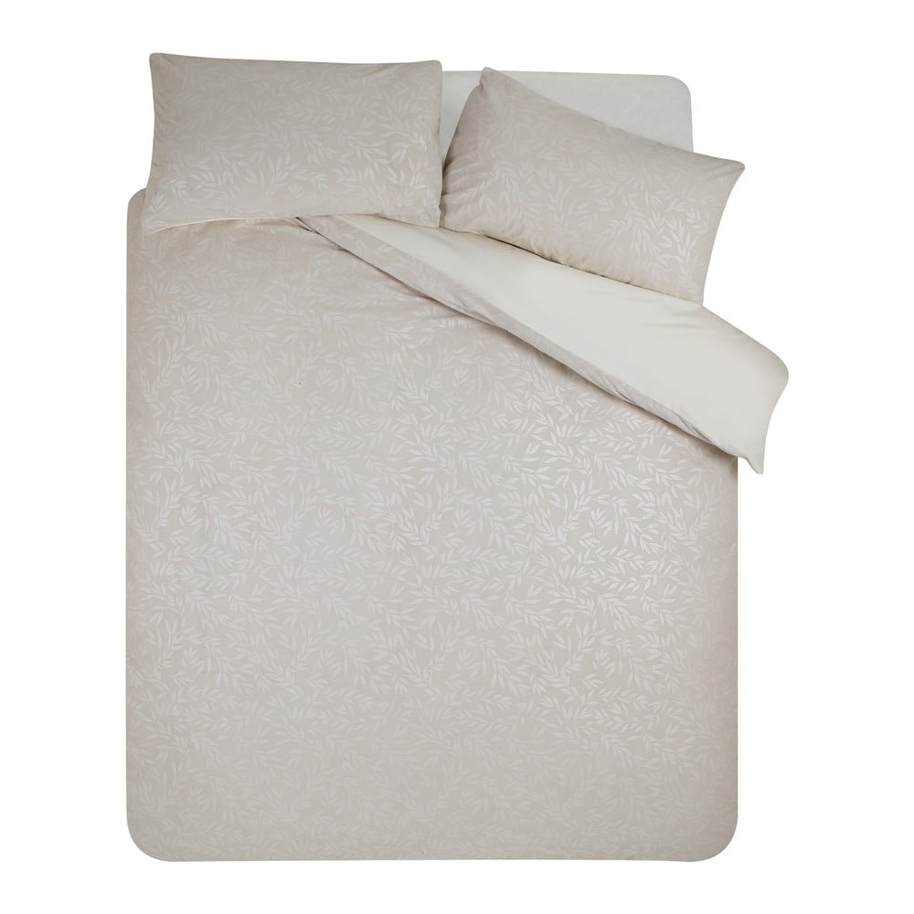 Sivobéžové obliečky na jednolôžko zo žakára 135x200 cm Corded Leaves – Catherine Lansfield